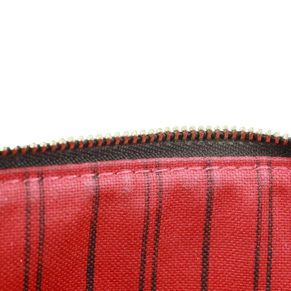 LOUIS VUITTON Neverfull Damier Ebene Pochette Wristlet Brown