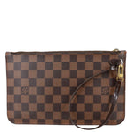 LOUIS VUITTON Neverfull Damier Ebene Pochette Wristlet Brown