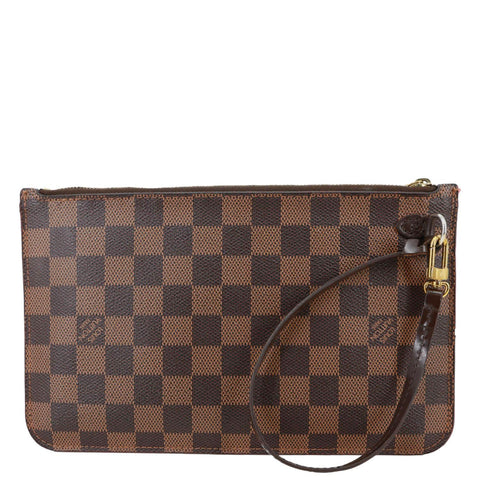 LOUIS VUITTON Neverfull Damier Ebene Pochette Wristlet Brown