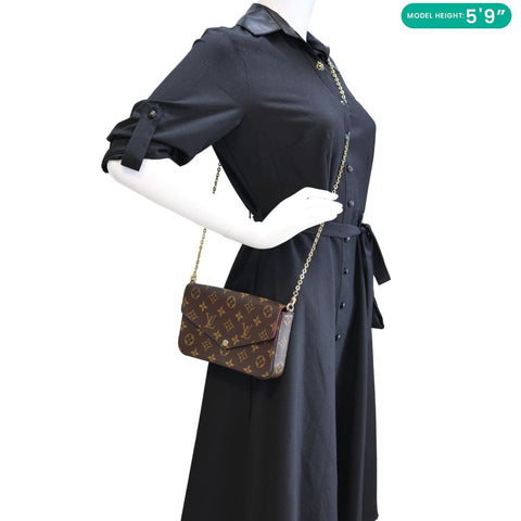 LOUIS VUITTON Felicie Pochette Monogram Canvas Crossbody Bag Brown