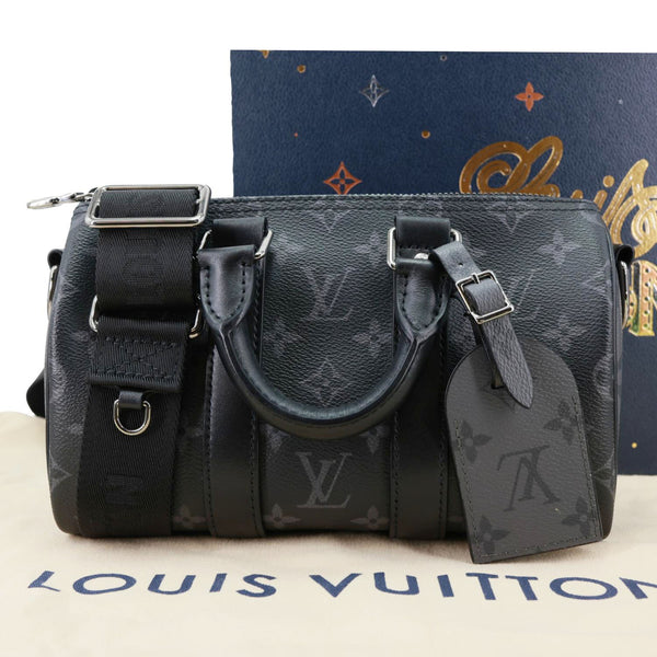 LOUIS VUITTON Keepall 25 Bandouliere Monogram Eclipse Reverse Canvas Crossbody Bag Black