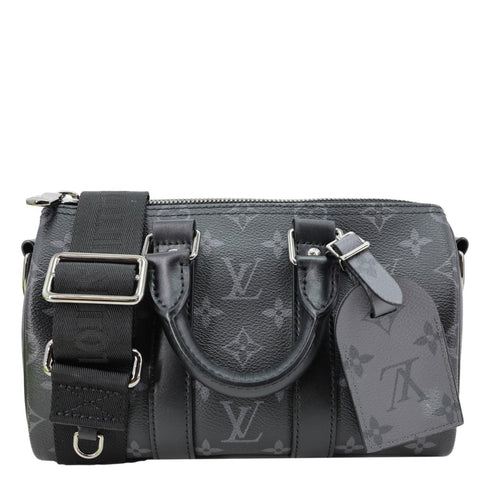 LOUIS VUITTON Keepall 25 Bandouliere Monogram Eclipse Reverse Canvas Crossbody Bag Black