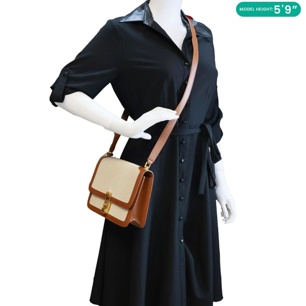 YVES SAINT LAURENT Carre Medium Canvas Satchel Bag Cream