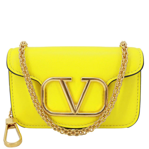 VALENTINO Garavani Loco V Logo Calfskin Leather Shoulder Bag Yellow