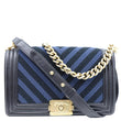 CHANEL Boy Old Medium Braided Chevron Cording Leather Crossbody Bag Navy Blue