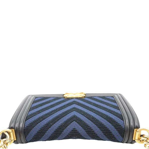 CHANEL Boy Old Medium Braided Chevron Cording Leather Crossbody Bag Navy Blue