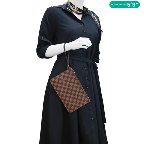 LOUIS VUITTON Neverfull Damier Ebene Pochette Wristlet Brown