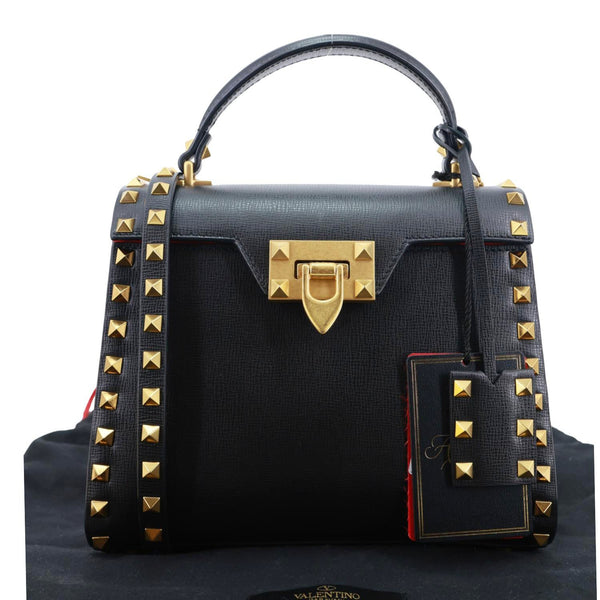 VALENTINO Garavani Rockstud Alcove Small Grainy Calfskin Leather Top Handle Shoulder Bag  Black