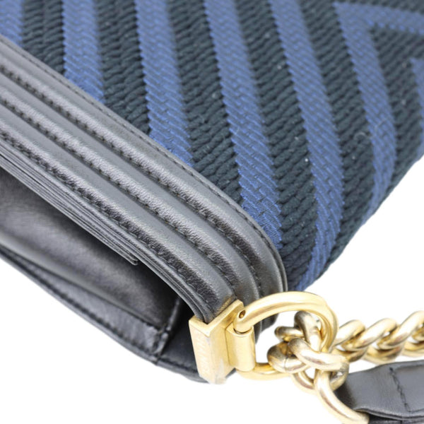 CHANEL Boy Old Medium Braided Chevron Cording Leather Crossbody Bag Navy Blue