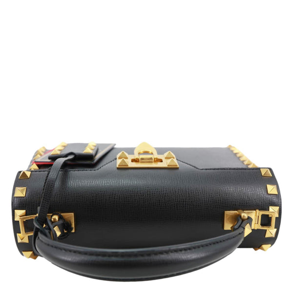 VALENTINO Garavani Rockstud Alcove Small Grainy Calfskin Leather Top Handle Shoulder Bag  Black
