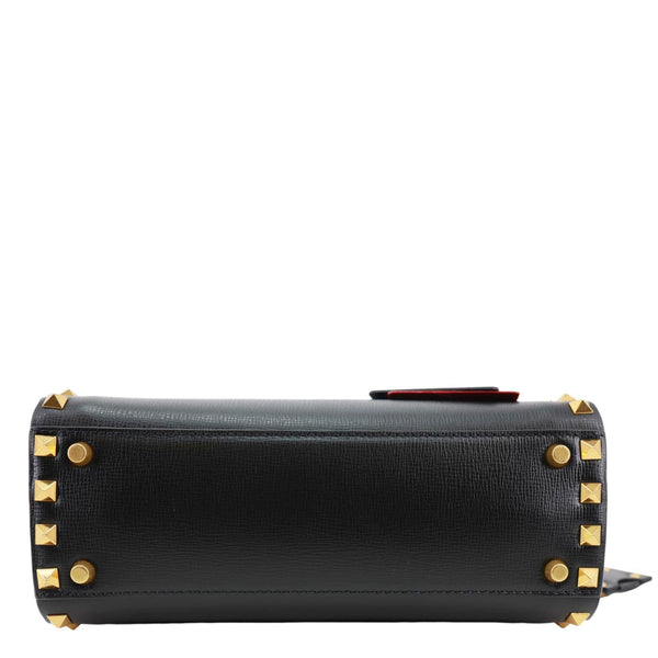VALENTINO Garavani Rockstud Alcove Small Grainy Calfskin Leather Top Handle Shoulder Bag  Black