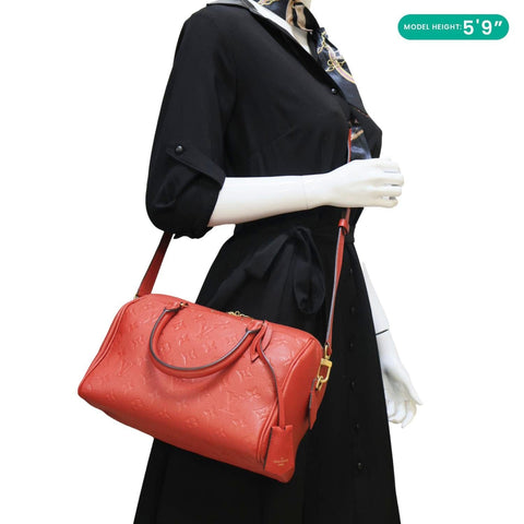 LOUIS VUITTON Speedy 25 Bandouliere Monogram Empreinte Leather Crossbody Bag Red