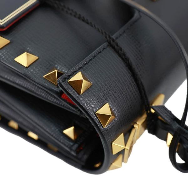 VALENTINO Garavani Rockstud Alcove Small Grainy Calfskin Leather Top Handle Shoulder Bag  Black