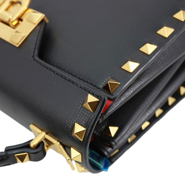VALENTINO Garavani Rockstud Alcove Small Grainy Calfskin Leather Top Handle Shoulder Bag  Black