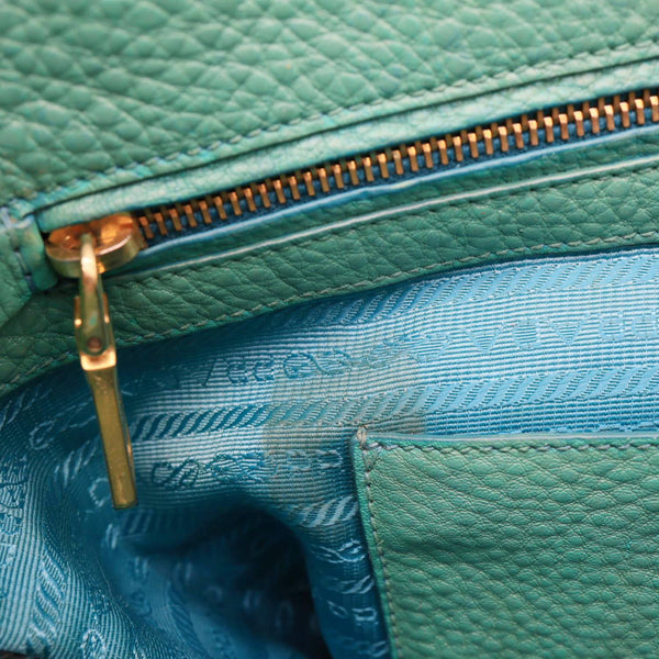 PRADA Vitello Daino Side Zip Leather Shopping Tote Bag Turquoise