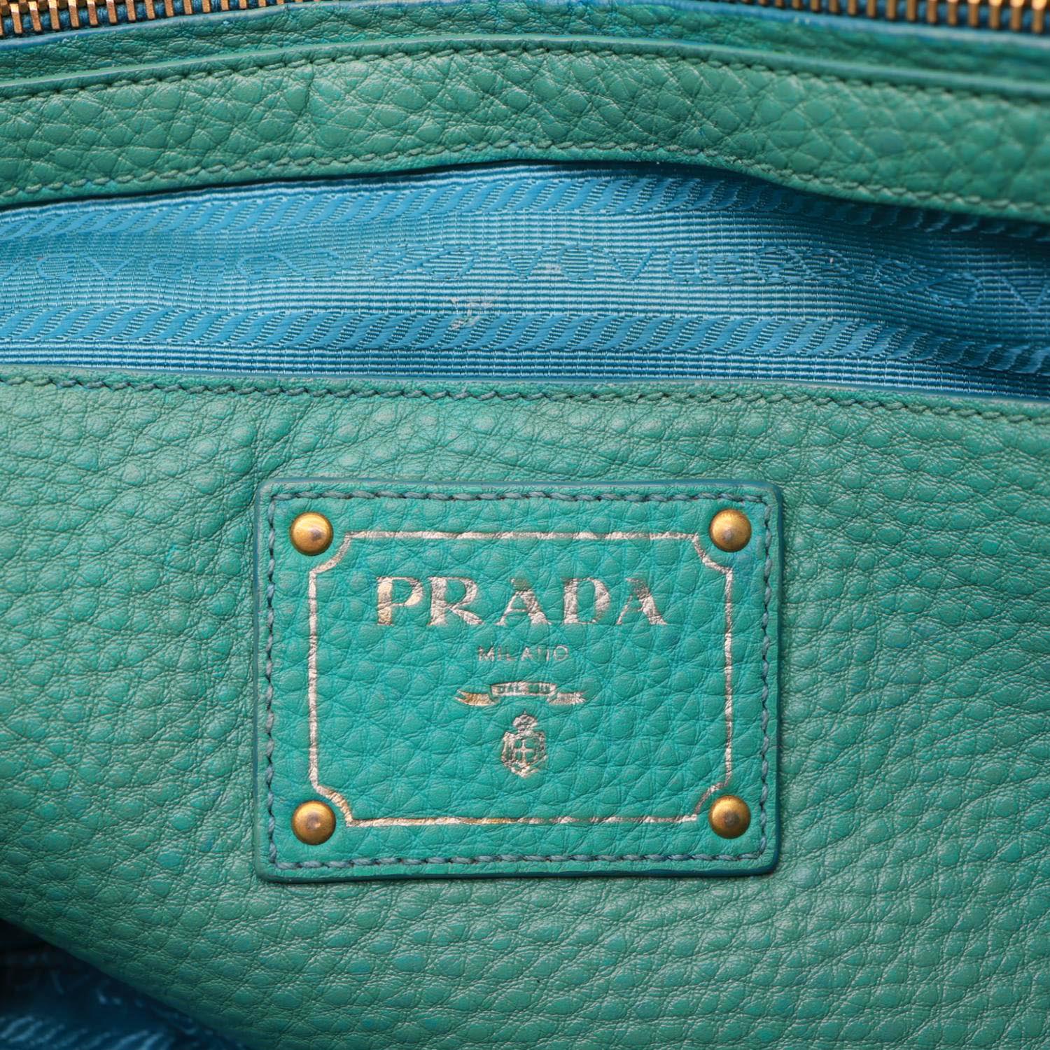 PRADA Vitello Daino Side Zip Leather Shopping Tote Bag Turquoise