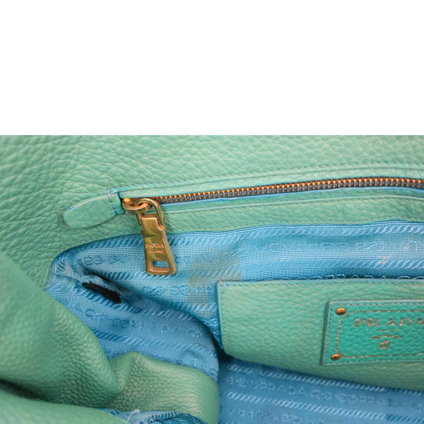 PRADA Vitello Daino Side Zip Leather Shopping Tote Bag Turquoise