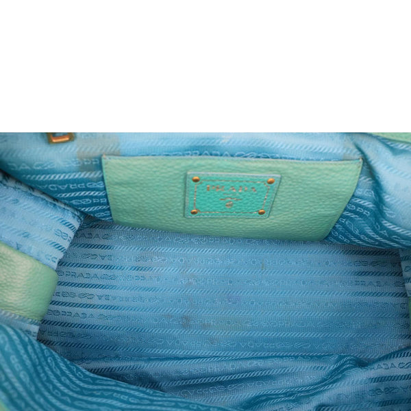 PRADA Vitello Daino Side Zip Leather Shopping Tote Bag Turquoise
