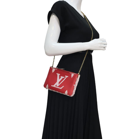 LOUIS VUITTON Double Zip Pochette Giant Monogram Jungle Crossbody Bag Red