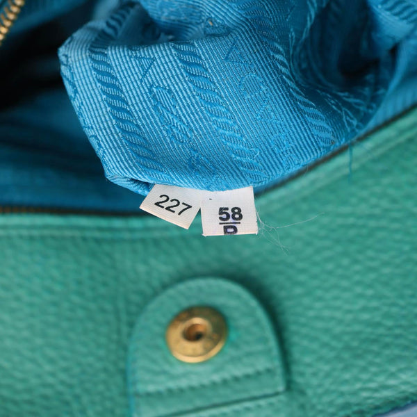PRADA Vitello Daino Side Zip Leather Shopping Tote Bag Turquoise