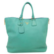 PRADA Vitello Daino Side Zip Leather Shopping Tote Bag Turquoise