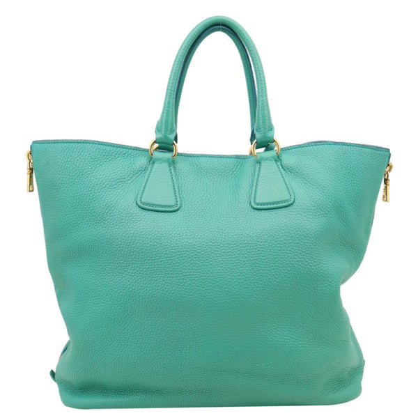 PRADA Vitello Daino Side Zip Leather Shopping Tote Bag Turquoise