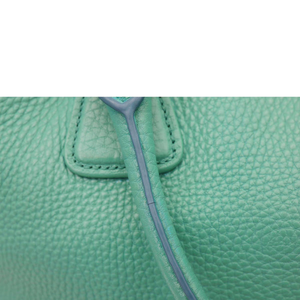PRADA Vitello Daino Side Zip Leather Shopping Tote Bag Turquoise