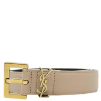 YVES SAINT LAURENT Cassandre Leather Belt Beige Size 90
