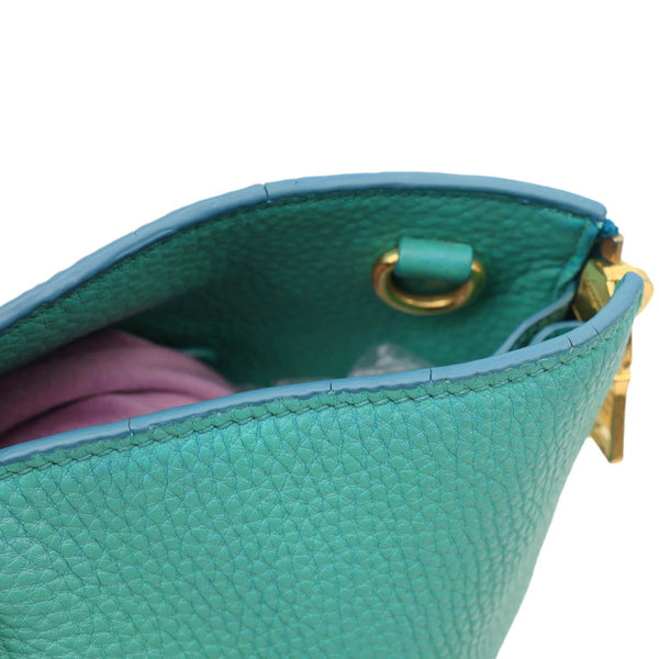 PRADA Vitello Daino Side Zip Leather Shopping Tote Bag Turquoise