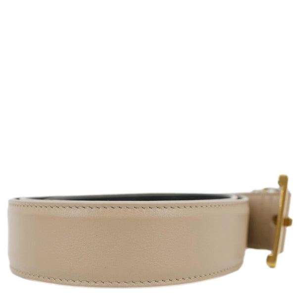 YVES SAINT LAURENT Cassandre Leather Belt Beige Size 90