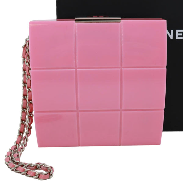 CHANEL Minaudiere Choco Bar Leather Clutch Pink