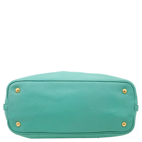 PRADA Vitello Daino Side Zip Leather Shopping Tote Bag Turquoise