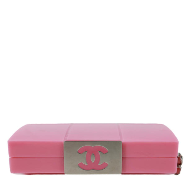 CHANEL Minaudiere Choco Bar Leather Clutch Pink