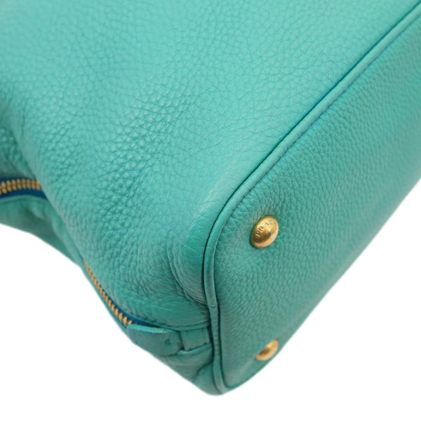 PRADA Vitello Daino Side Zip Leather Shopping Tote Bag Turquoise