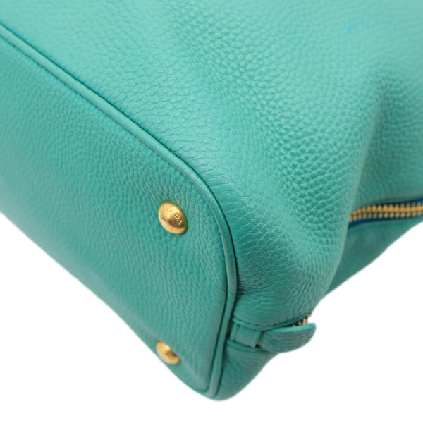PRADA Vitello Daino Side Zip Leather Shopping Tote Bag Turquoise