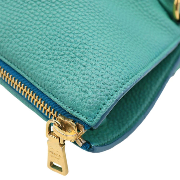 PRADA Vitello Daino Side Zip Leather Shopping Tote Bag Turquoise