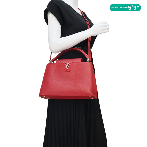 LOUIS VUITTON Capucines MM Taurillon Leather Satchel Bag Red