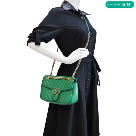 GUCCI GG Marmont Torchon Small Matelasse Calfskin Leather Shoulder Bag Green 443497
