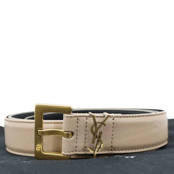 YVES SAINT LAURENT Cassandre Leather Belt Beige Size 90