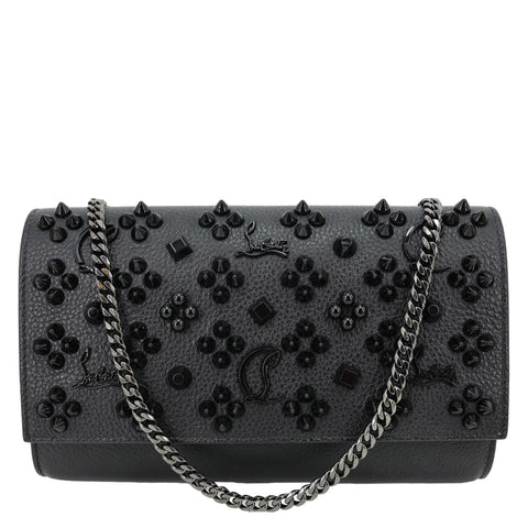 CHRISTIAN LOUBOUTIN Paloma Spikes Loubinthesky  Calfskin Leather Crossbody Bag Black