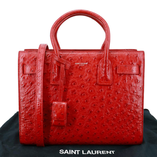 YVES SAINT LAURENT Sac De Jour Ostrich Leather Tote Bag Red