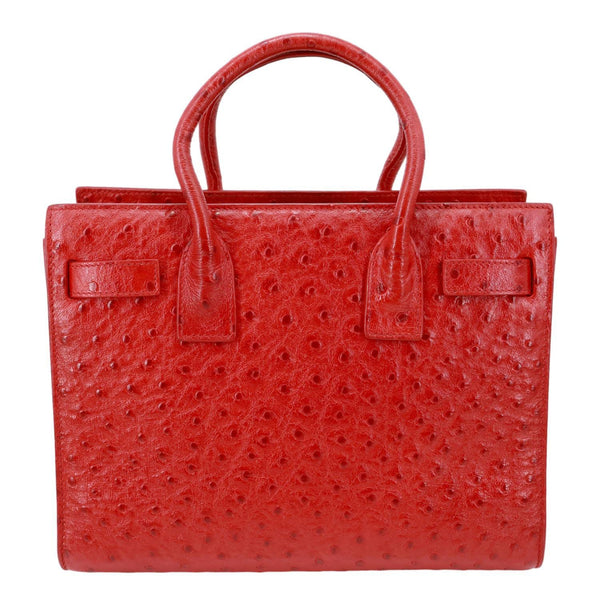YVES SAINT LAURENT Sac De Jour Ostrich Leather Tote Bag Red