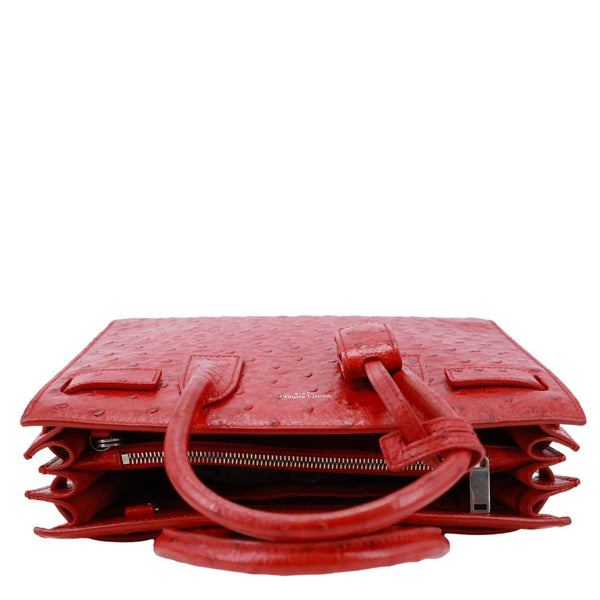 YVES SAINT LAURENT Sac De Jour Ostrich Leather Tote Bag Red