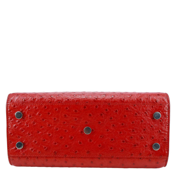 YVES SAINT LAURENT Sac De Jour Ostrich Leather Tote Bag Red