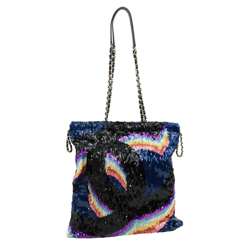 CHANEL 2021 Sequin Drawstring Tote Bag Multicolor