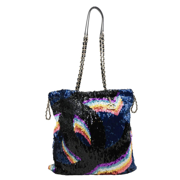CHANEL 2021 Sequin Drawstring Tote Bag Multicolor