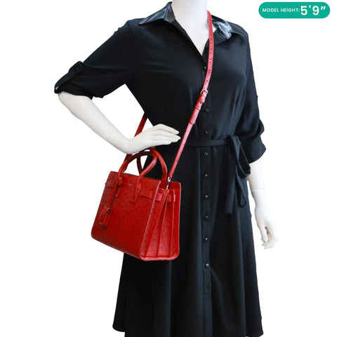 YVES SAINT LAURENT Sac De Jour Ostrich Leather Tote Bag Red