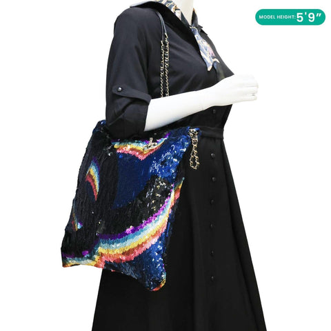 CHANEL 2021 Sequin Drawstring Tote Bag Multicolor