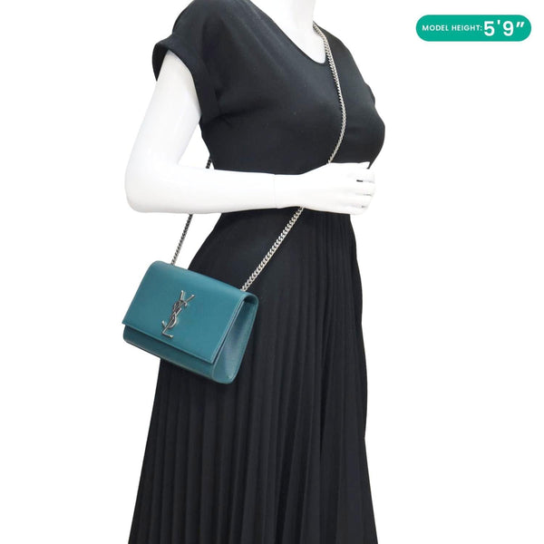 YVES SAINT LAURENT Kate Leather Wallet On Chain Crossbody Bag Emerald