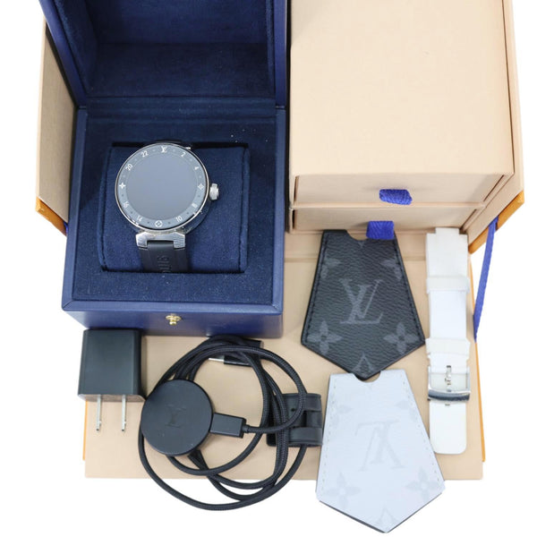 LOUIS VUITTON Tambour Horizon V2 Monogram Eclipse Polished Smartwatch Silver 42mm Full Box Set